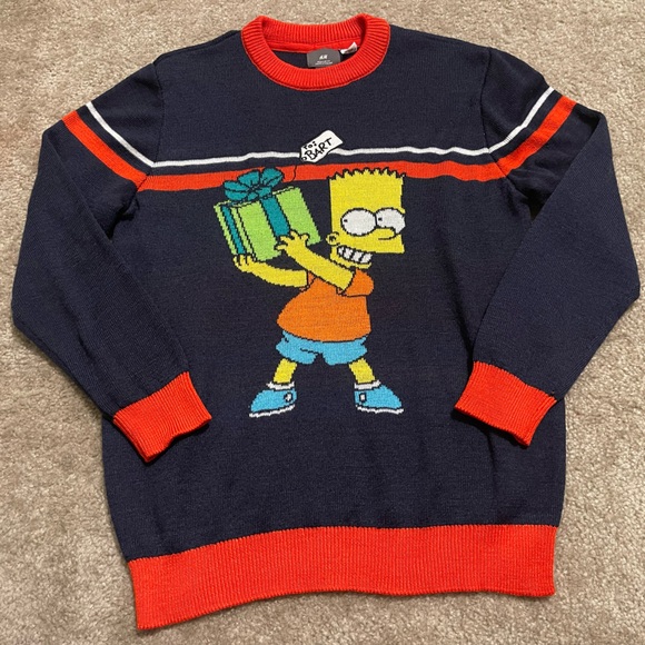 Men’s H&M The Simpsons Bart Homer Holiday Ugly Christmas Sweater Size M - Picture 1 of 6
